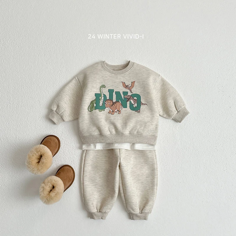 Vivid I - Korean Children Fashion - #todddlerfashion - Dino Top Bottom Set - 4