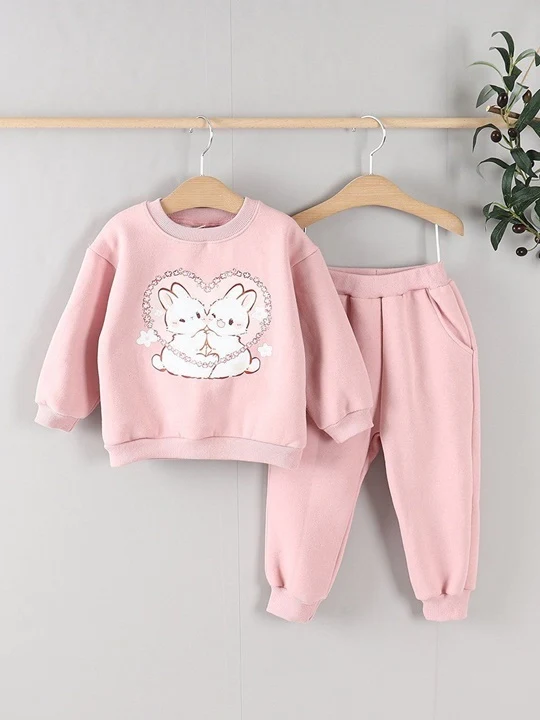 Fleece Heart Rabbit Top Bottom Set