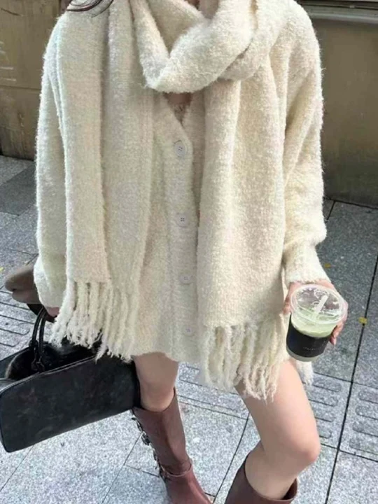 Hey Loose Fit Muffler Cardigan Set