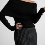 Off Shoulder Long Sleeved Knit Top