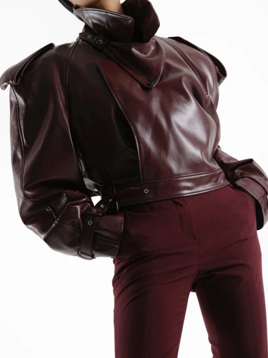 Belted Buckle Detail Chunky Cropped Trench Jacket