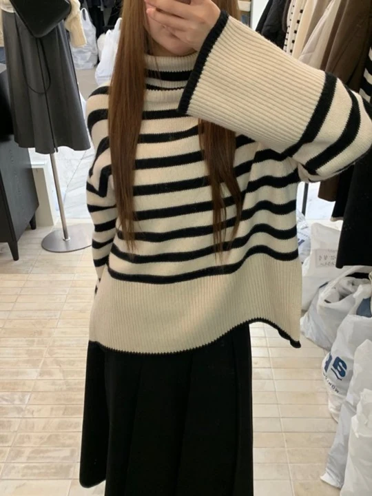 Wool Striped Turtleneck Knit