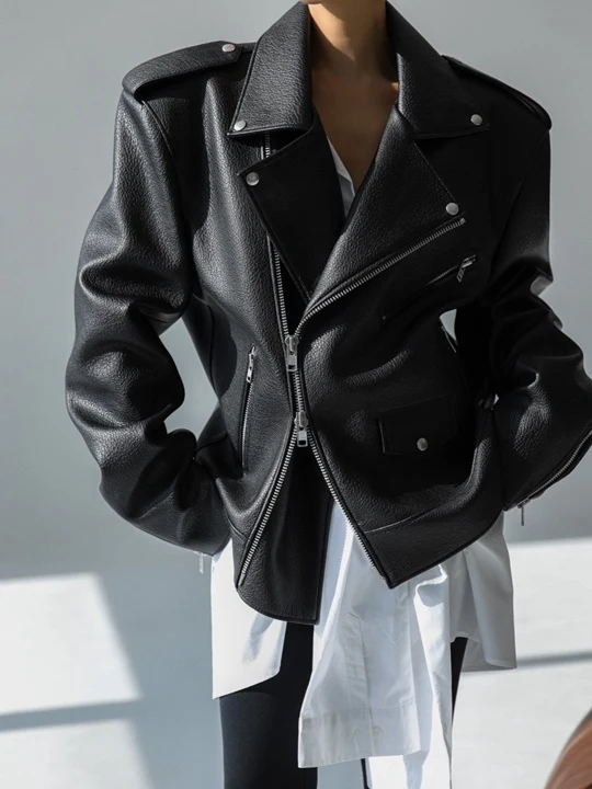 Oversized Chunky Zipped Biker Jacket