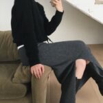 Wool Cashmere Side Slit Long Skirt