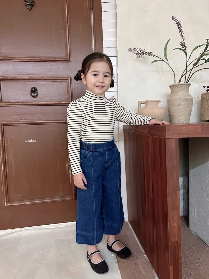 Azalea - Korean Children Fashion - #todddlerfashion - Pintuck Wide Denim Pants - 2