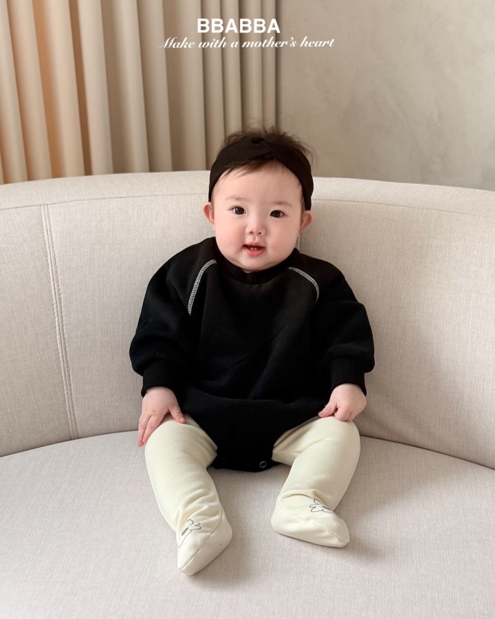 Bbabba - Korean Baby Fashion - #babyboutiqueclothing - Fleece Black Cream Suit Set - 2