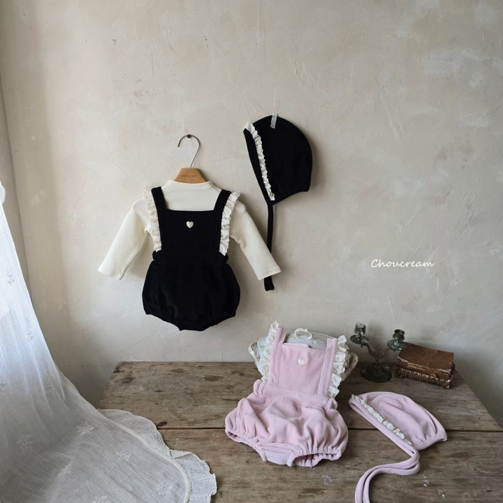 Choucream - Korean Baby Fashion - #babyboutiqueclothing - Heart Suspenders Suit Bonnet Set