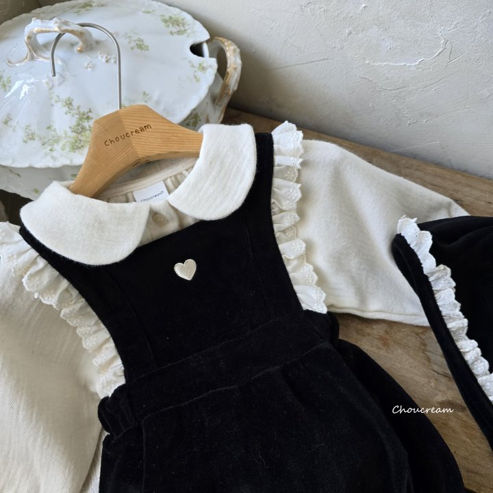 Choucream - Korean Baby Fashion - #babygirlfashion - Heart Suspenders Suit Bonnet Set - 5