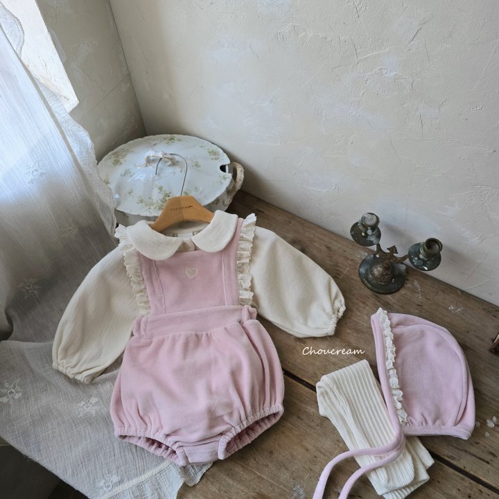 Choucream - Korean Baby Fashion - #babyoninstagram - Heart Suspenders Suit Bonnet Set - 7