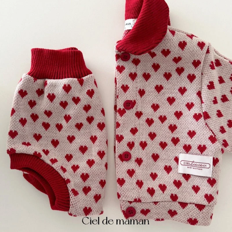 Ciel De Maman - Korean Baby Fashion - #babyoutfit - Heart Top Bottom Set - 12