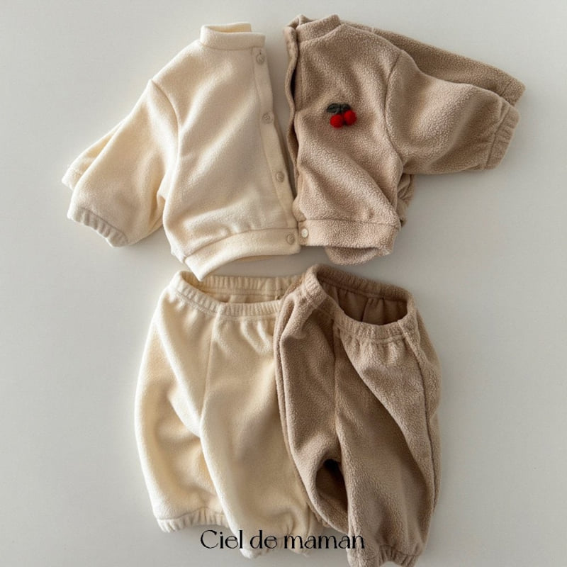 Ciel De Maman - Korean Baby Fashion - #babywear - Fleece Cherry Top Bottom Set