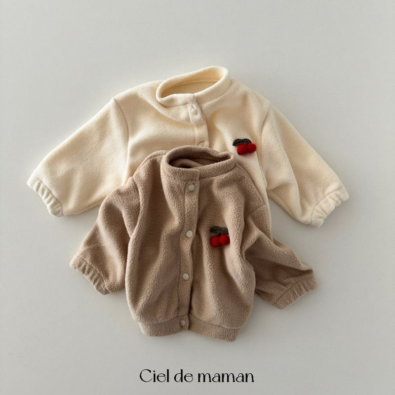 Ciel De Maman - Korean Baby Fashion - #onlinebabyshop - Fleece Cherry Top Bottom Set - 3