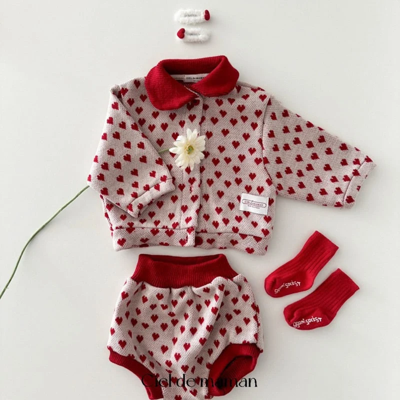 Ciel De Maman - Korean Baby Fashion - #onlinebabyshop - Heart Top Bottom Set