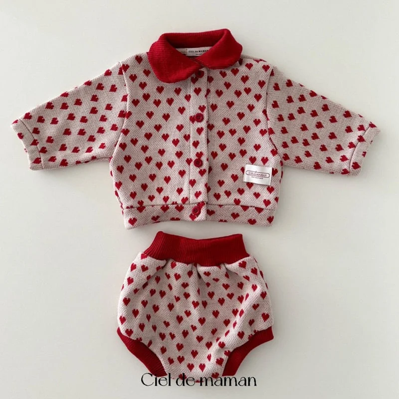 Ciel De Maman - Korean Baby Fashion - #smilingbaby - Heart Top Bottom Set - 2