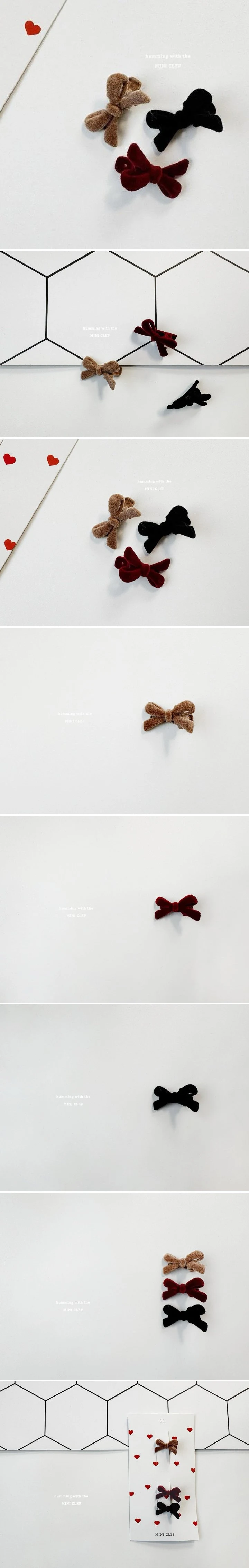 Dominico - Korean Children Fashion - #kidsshorts - Velvet Mini Ribbon Hairpin (set of 3)