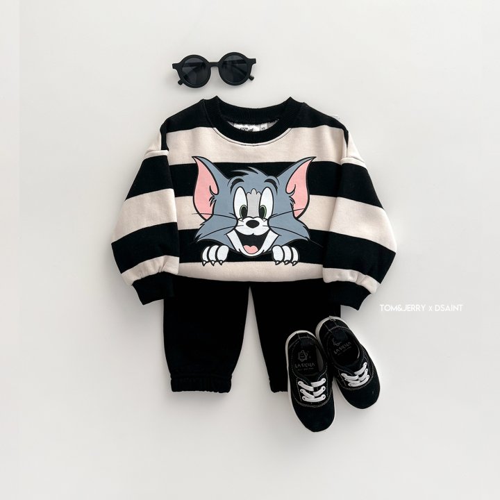 Dsaint - Korean Baby Fashion - #babyoninstagram - Peep Stripe Fleece Top Bottom Set - 8