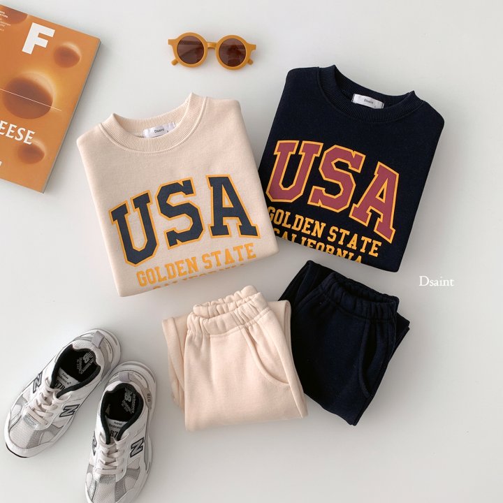 Dsaint - Korean Children Fashion - #Kfashion4kids - USA Golden Fleece Jogger Top Bottom Set - 5