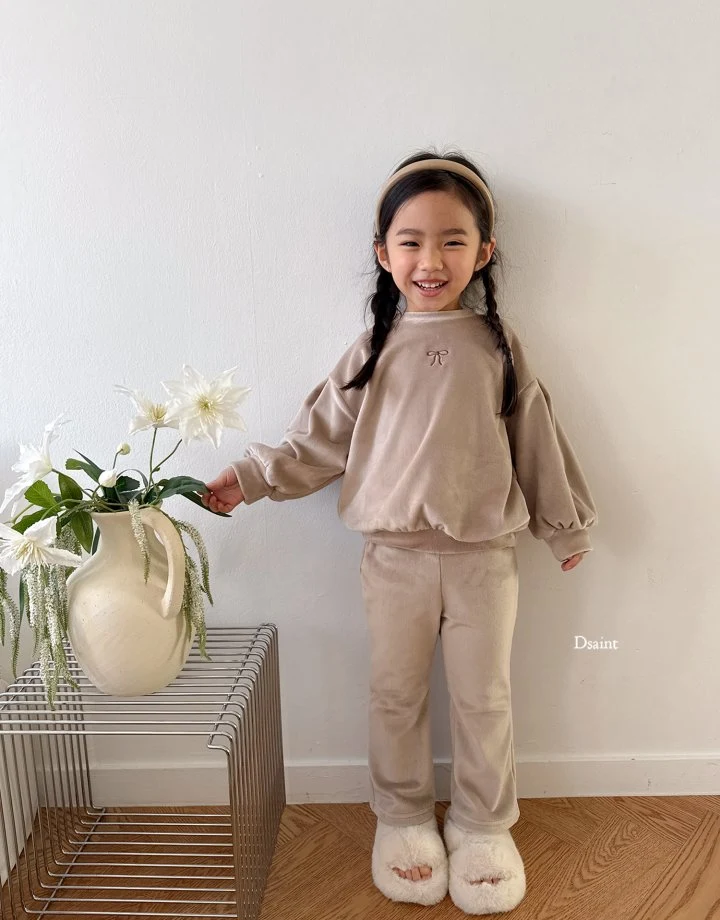 Dsaint - Korean Children Fashion - #discoveringself - Fleece Sugar Ribbon Bootcut Top Bottom Set - 10