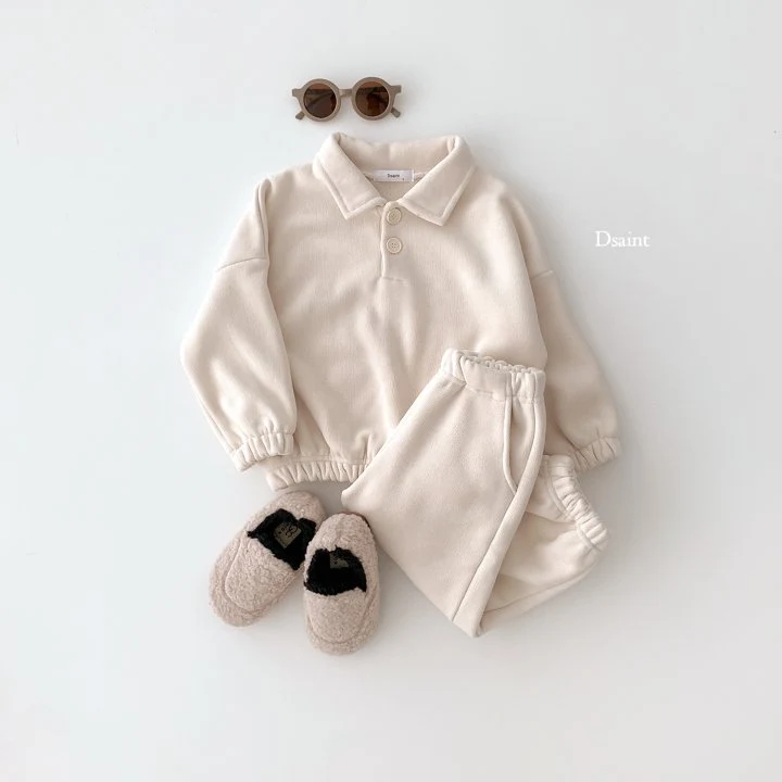 Dsaint - Korean Children Fashion - #fashionkids - Fleece Collar Rib Top Bottom Set - 6