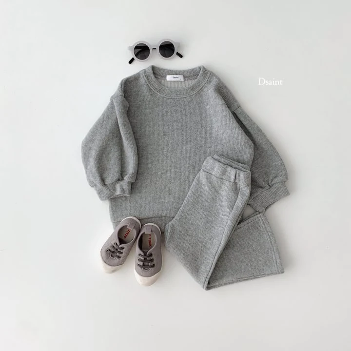 Dsaint - Korean Children Fashion - #kidsshorts - Puff Knit Fleece Bootcut Top Bottom Set - 8