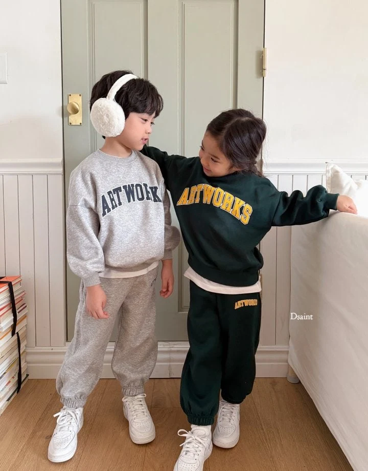 Dsaint - Korean Children Fashion - #kidsstore - Artworks Fleece Jogger Set - 10