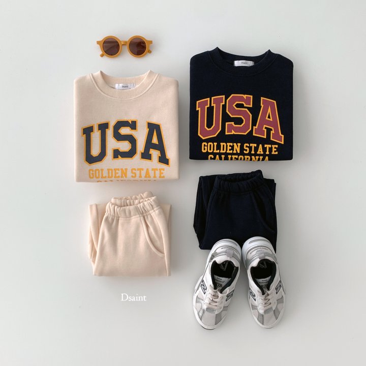 Dsaint - Korean Children Fashion - #littlefashionista - USA Golden Fleece Jogger Top Bottom Set - 6