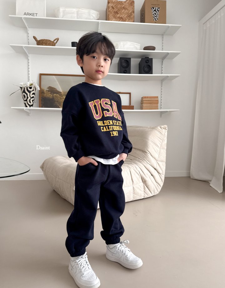 Dsaint - Korean Children Fashion - #toddlerclothing - USA Golden Fleece Jogger Top Bottom Set - 11