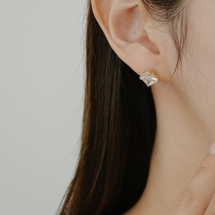 Eeiitt - Korean Women Fashion - #restrostyle - Rich Square Stone Cubic Earrings - 8