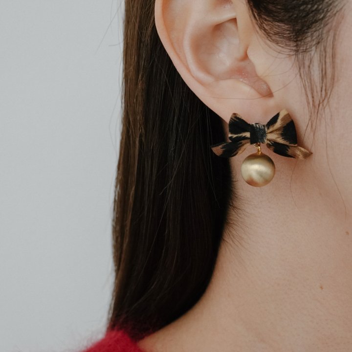 Eeiitt - Korean Women Fashion - #womensfashion - Golden Ball Leopard Earrings - 2