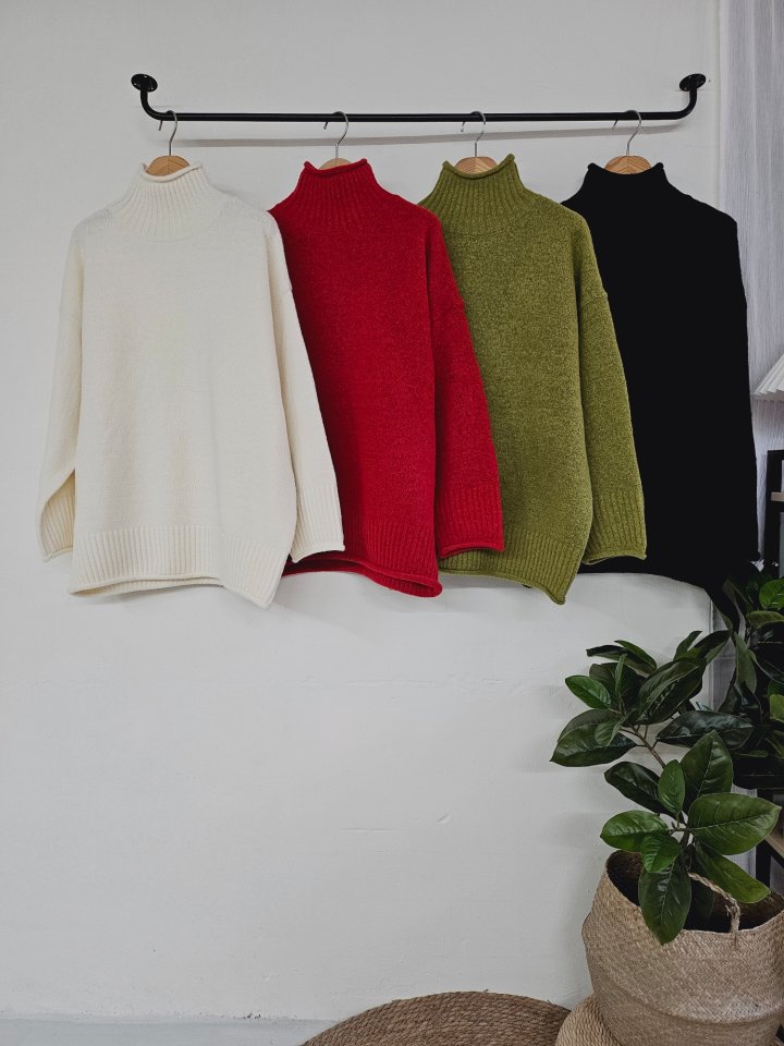 Gram - Korean Women Fashion - #pursuepretty - Lime Wide Turtleneck Knit - 3