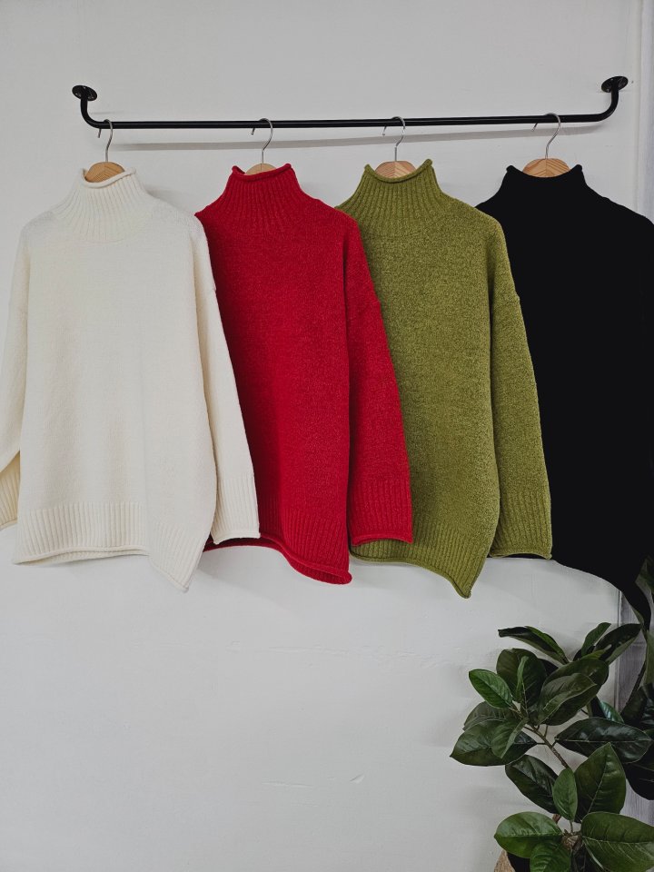 Gram - Korean Women Fashion - #vintageinspired - Lime Wide Turtleneck Knit