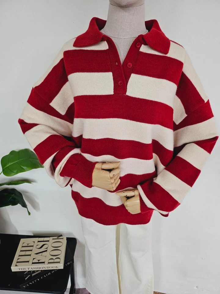 Gram - Korean Women Fashion - #womensfashion - Wide Stripe Collar Knit - 7