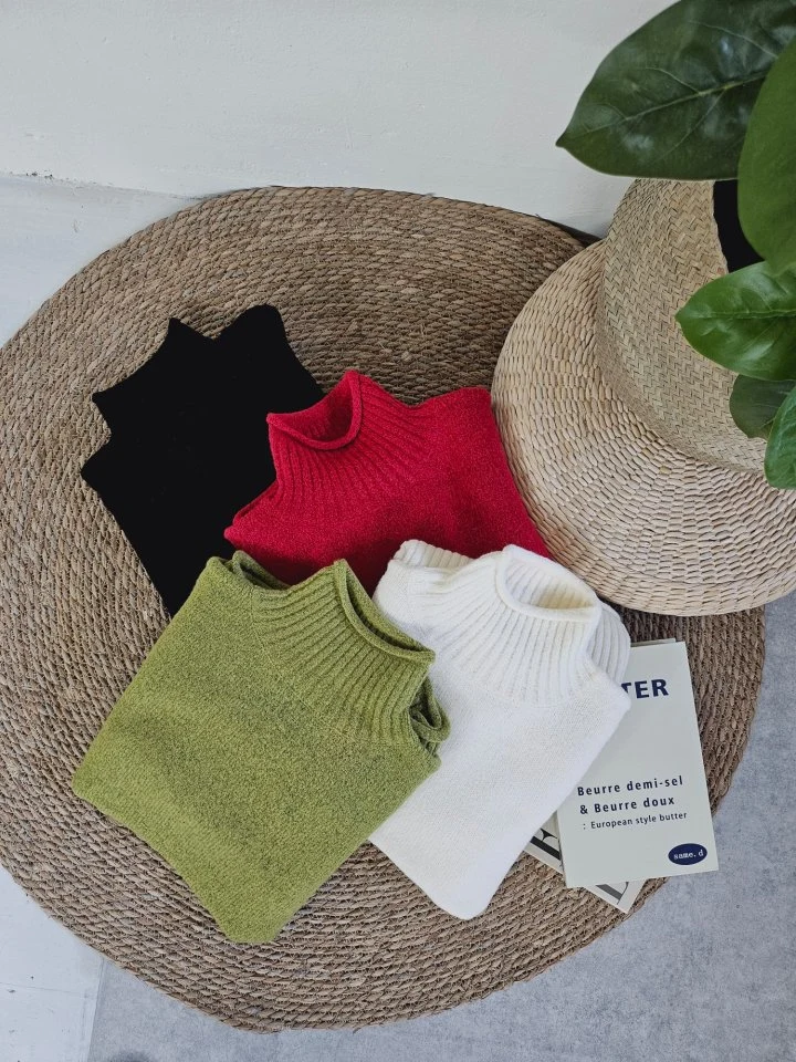 Gram - Korean Women Fashion - #womensfashion - Lime Wide Turtleneck Knit - 12