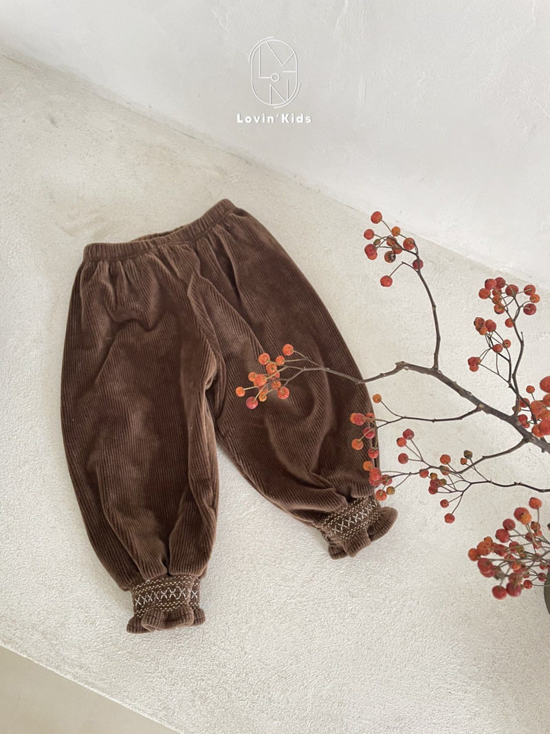 Lovin - Korean Children Fashion - #fashionkids - Embroidery Ribbed Pants - 8