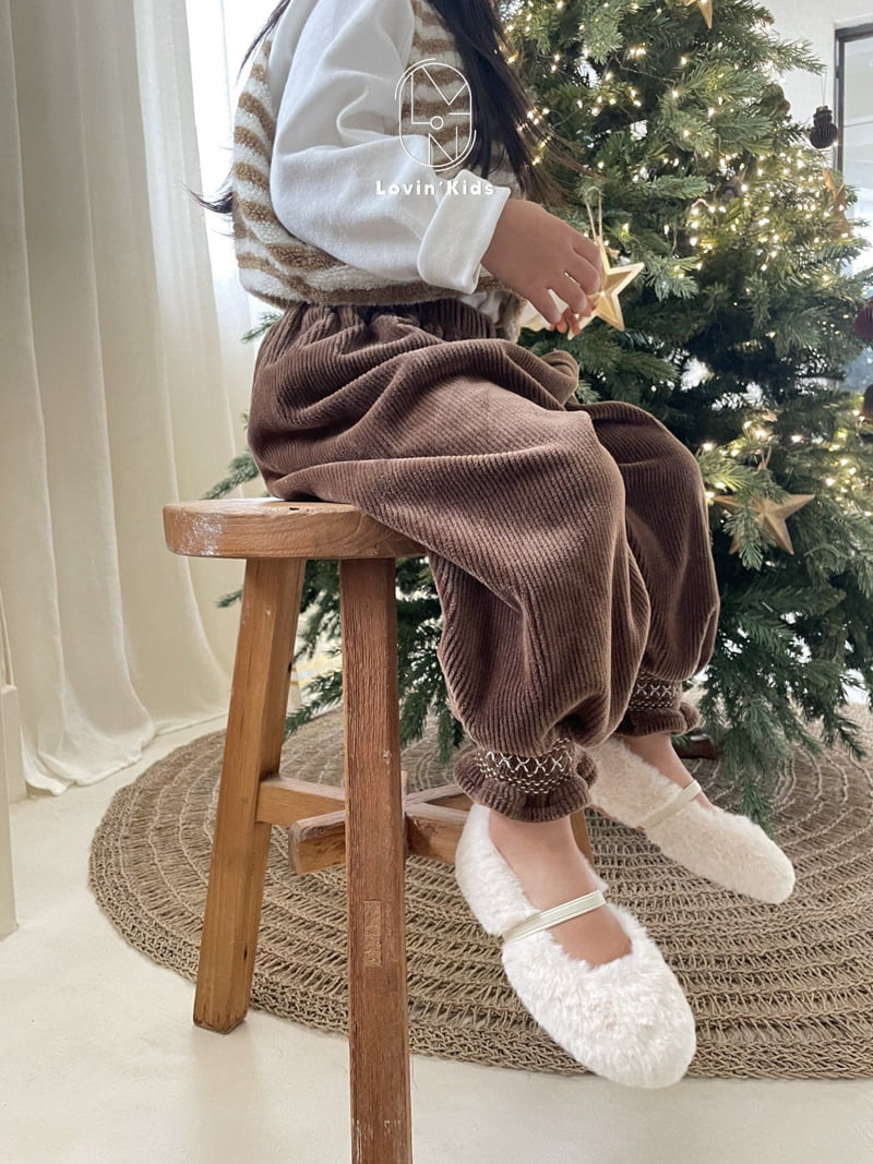 Lovin - Korean Children Fashion - #kidzfashiontrend - Embroidery Ribbed Pants - 11