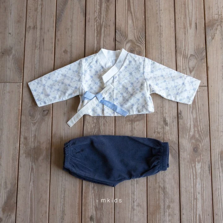 Mkids - Korean Baby Fashion - #babyfever - Blue Plum Blossom Pants Set - 9