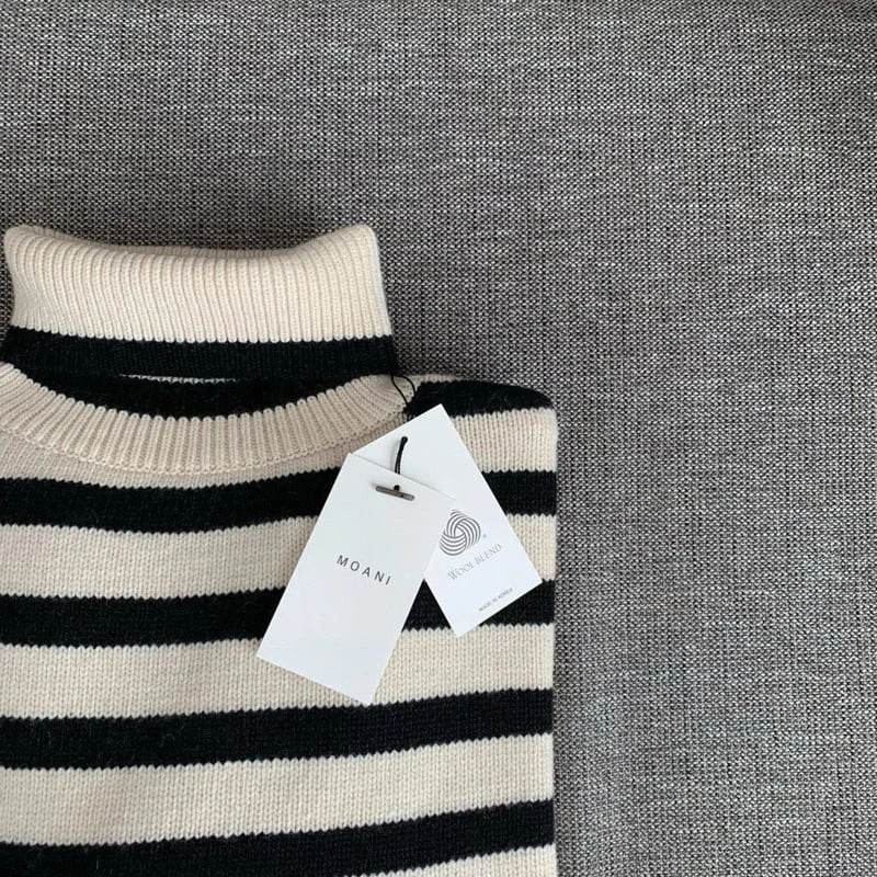 Moani - Korean Women Fashion - #momslook - Wool Striped Turtleneck Knit - 12