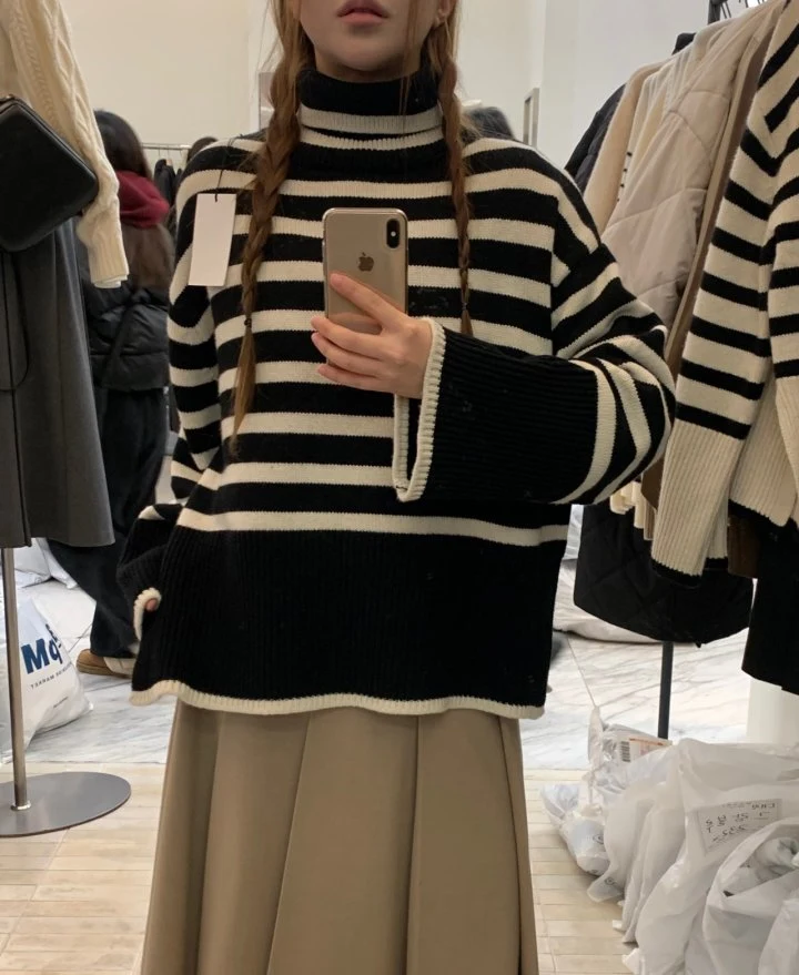 Moani - Korean Women Fashion - #thelittlethings - Wool Striped Turtleneck Knit - 4