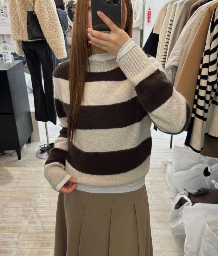 Moani - Korean Women Fashion - #restrostyle - Fuzzy Brush Striped Knit