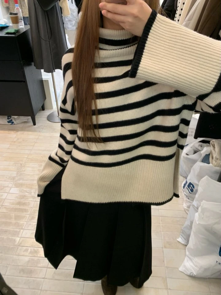 Moani - Korean Women Fashion - #thatsdarling - Wool Striped Turtleneck Knit - 2