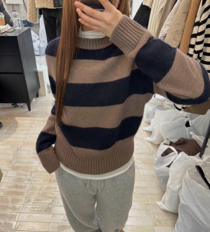 Moani - Korean Women Fashion - #thelittlethings - Fuzzy Brush Striped Knit - 5