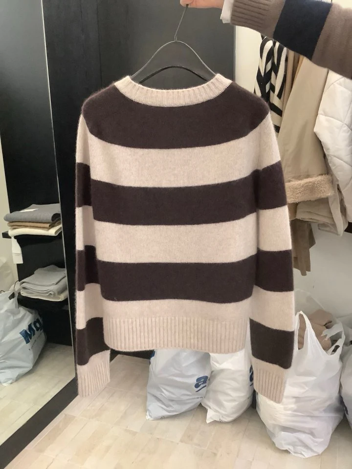 Moani - Korean Women Fashion - #womensfashion - Fuzzy Brush Striped Knit - 11