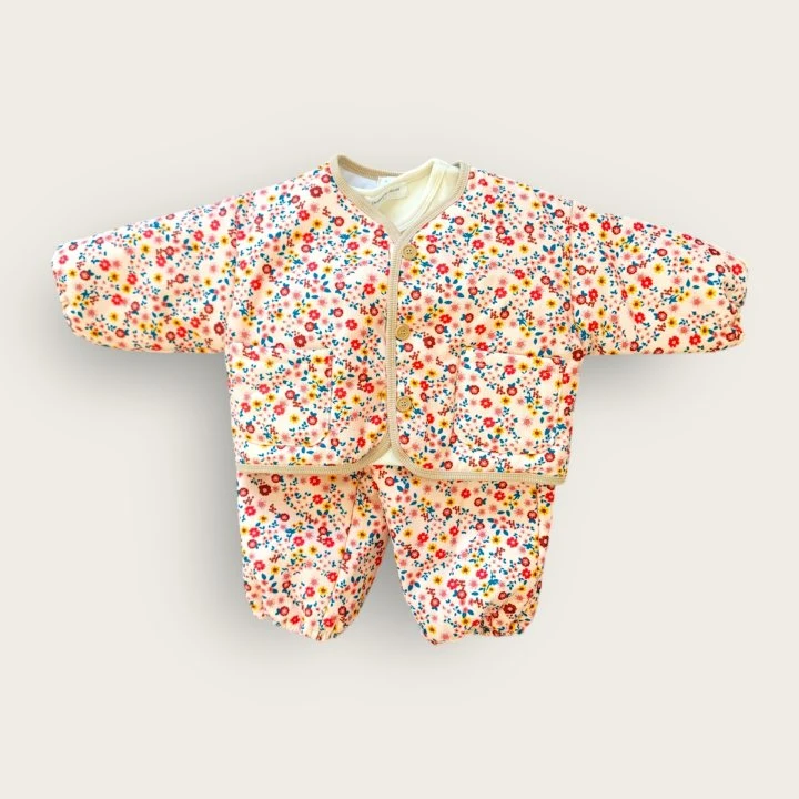 Moran - Korean Baby Fashion - #babyootd - Mini Flower Top Bottom Set - 3