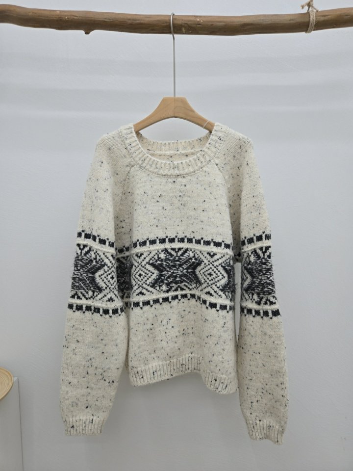 Most - Korean Women Fashion - #momslook - Snowflake Round Knit - 2