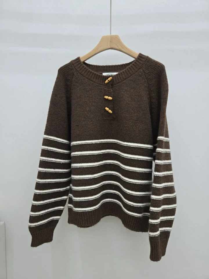 Most - Korean Women Fashion - #momslook - Toggle Stripe Knit - 3