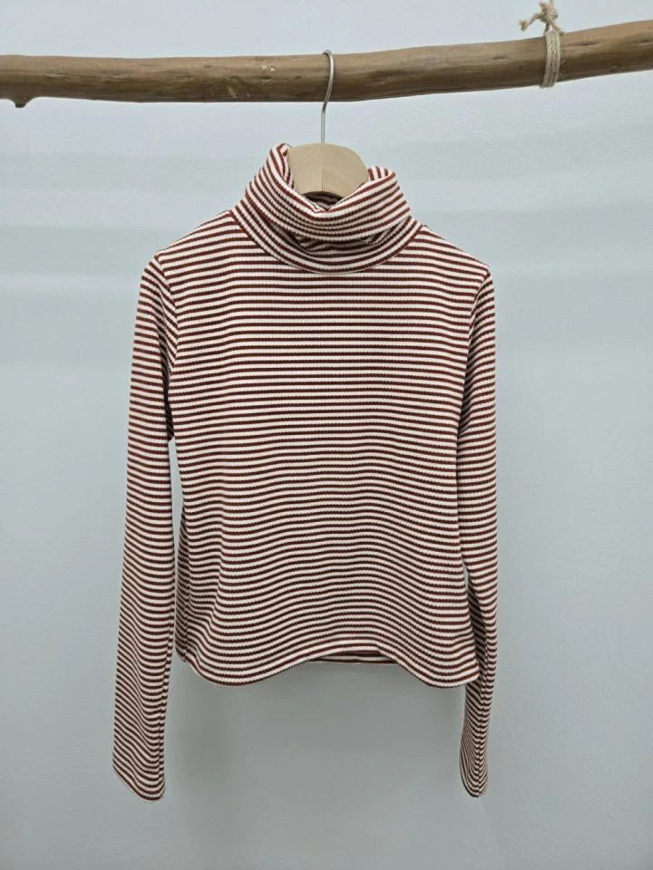 Most - Korean Women Fashion - #momslook - Lunch Stripe Turtleneck Tee