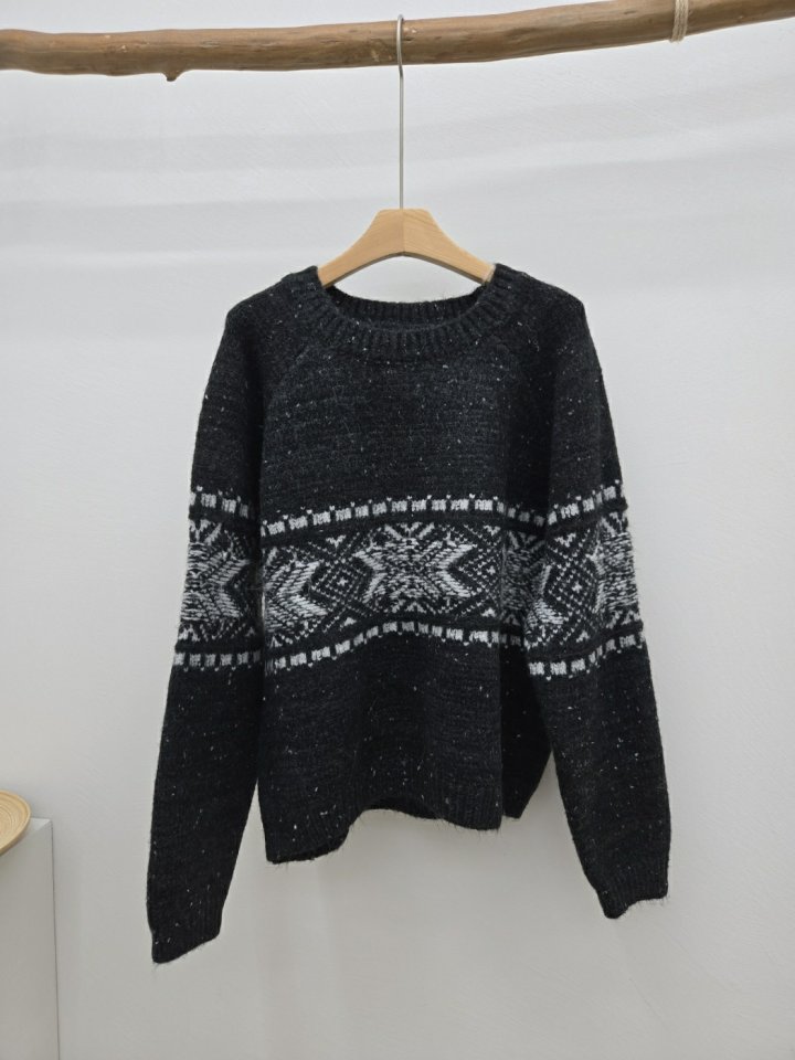 Most - Korean Women Fashion - #womensfashion - Snowflake Round Knit - 3