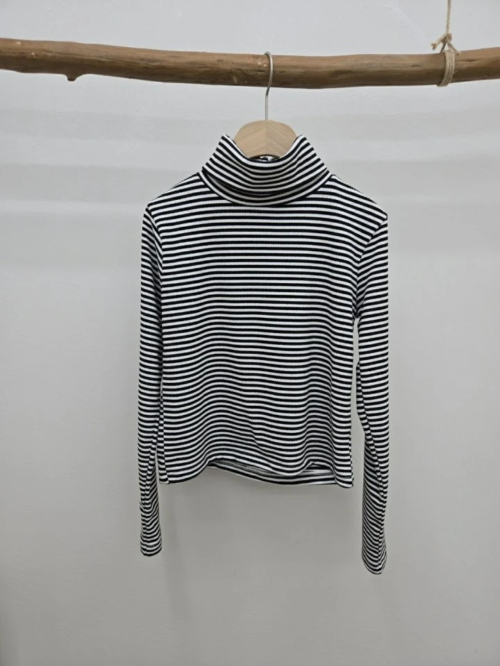 Most - Korean Women Fashion - #womensfashion - Lunch Stripe Turtleneck Tee - 2