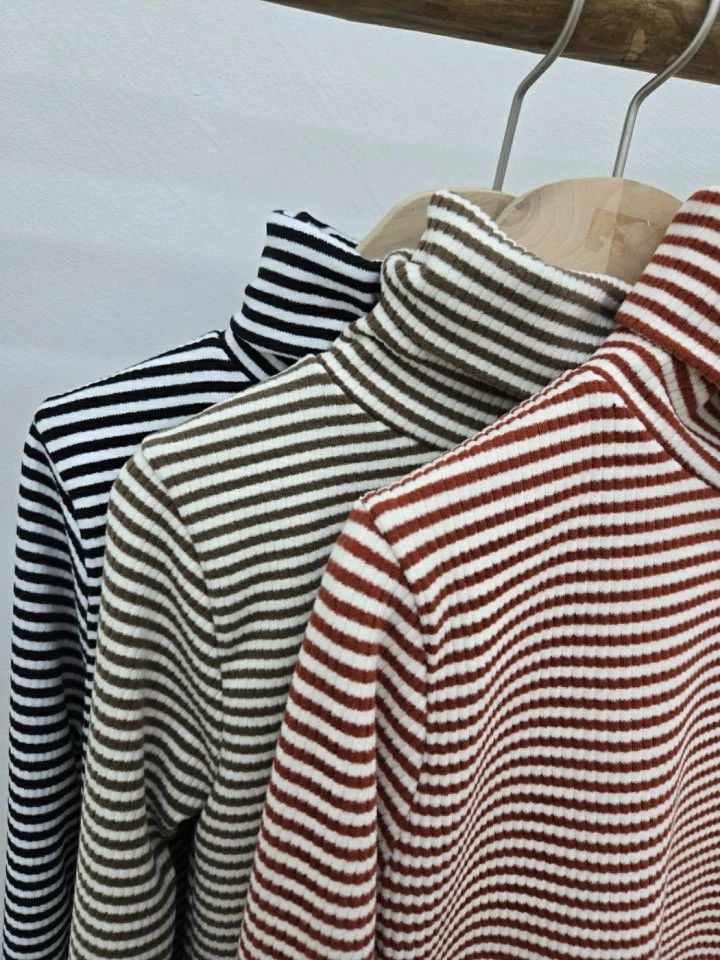 Most - Korean Women Fashion - #momslook - Lunch Stripe Turtleneck Tee - 4