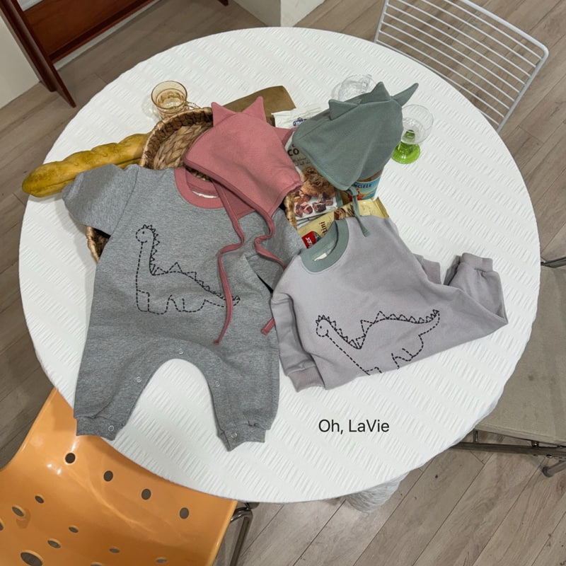 Oh lavie - Korean Baby Fashion - #babyoutfit - Dino Print Baby Suit Set - 6